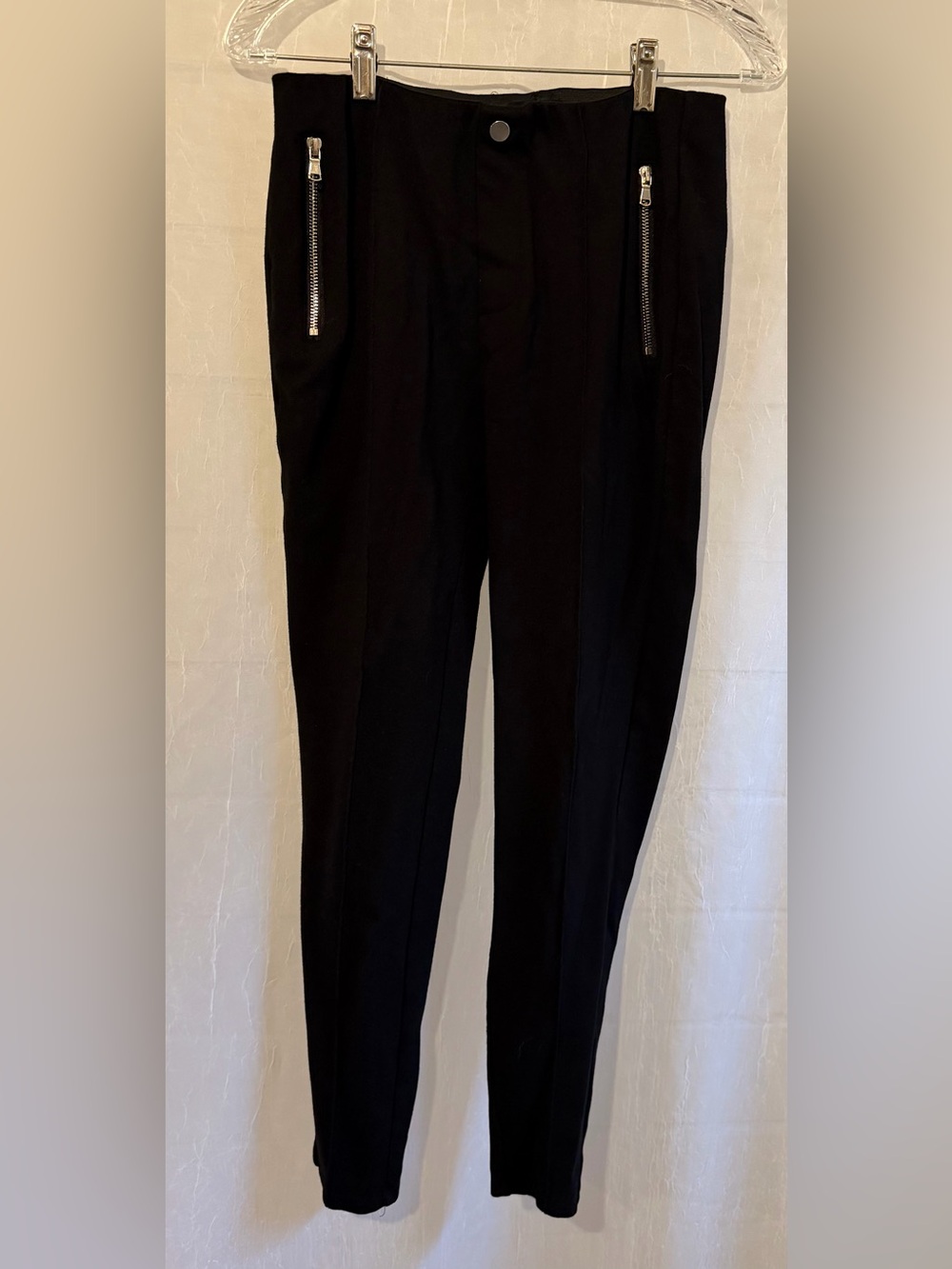 mine Women’s L Black Straight-Leg Pants with Zip Pocket Details